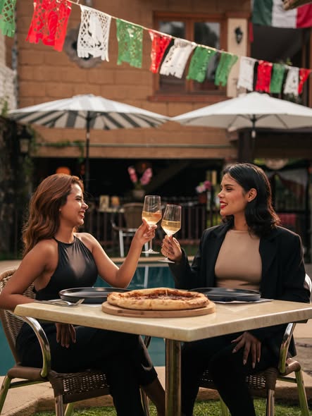 Pizza servida en terraza